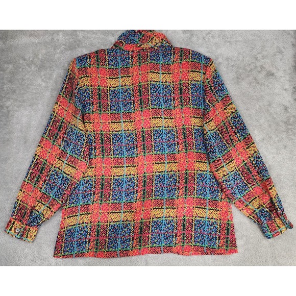 La Chine Classic Shirt Womens 12 Multicolor Geometric Print Blouse 90s Vintage - Picture 2 of 11